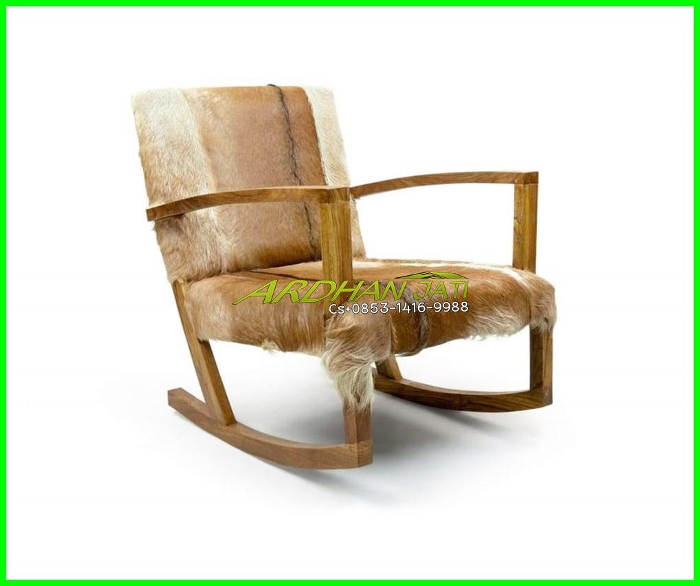 Leather Goat Hair Armchair Teak Wood